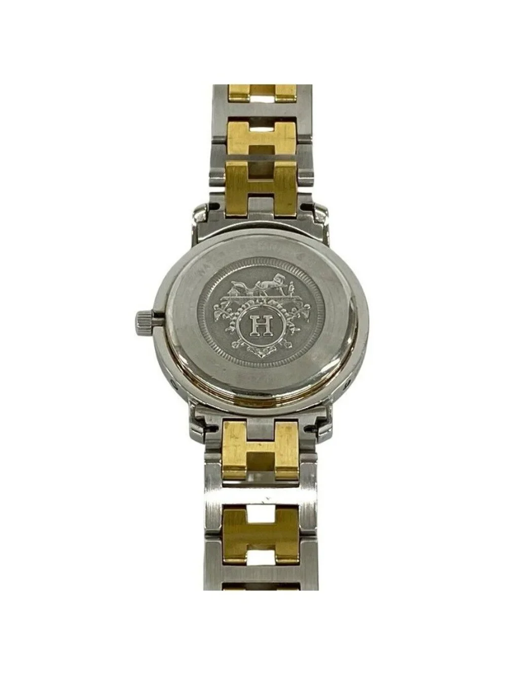 Hermes Clipper Stainless Steel Quartz Watch Wristwatch Silver Gold